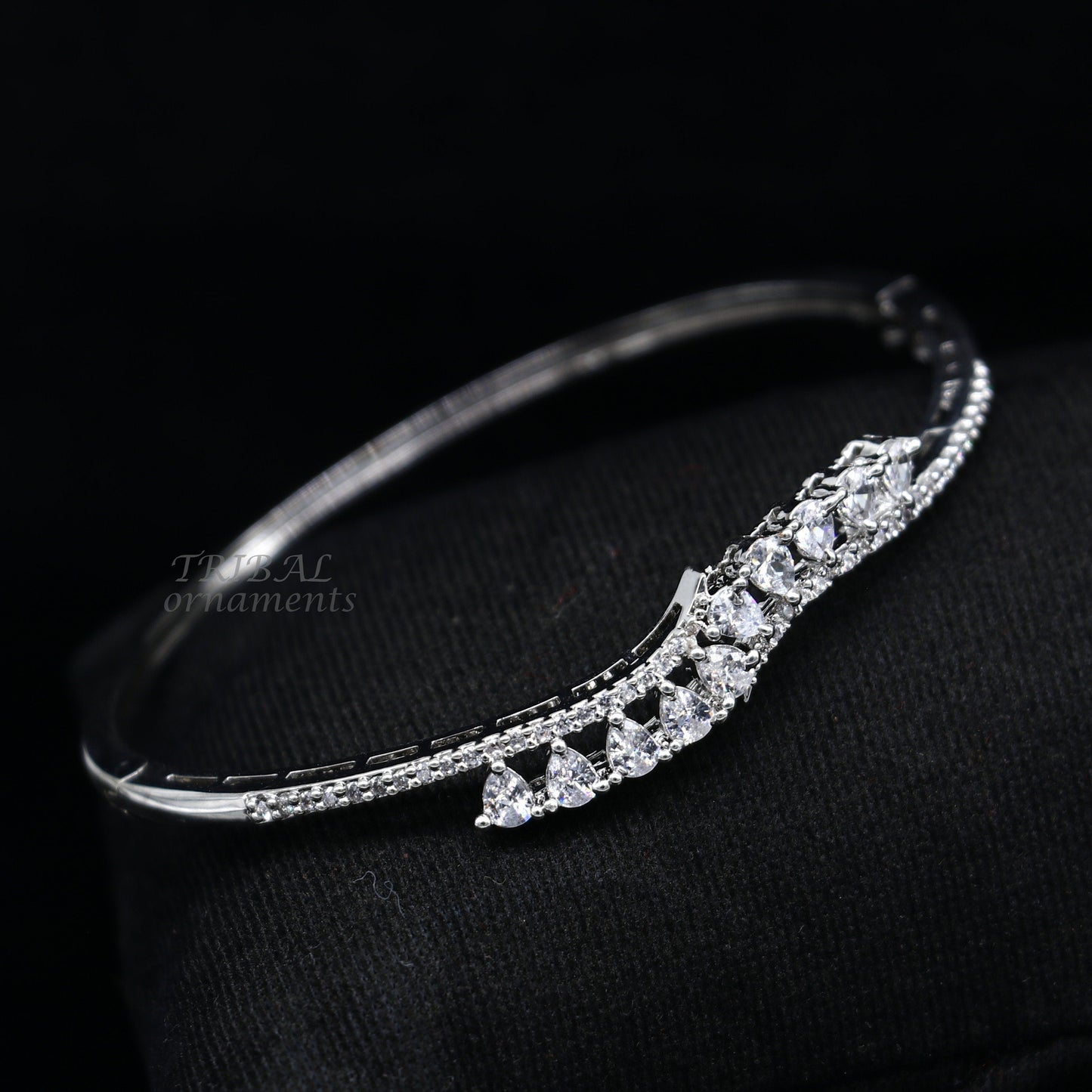 925 sterling silver handmade amazing cubic zircon cuff bangle bracelet kada customized brides girl's jewelry cuff89 - TRIBAL ORNAMENTS