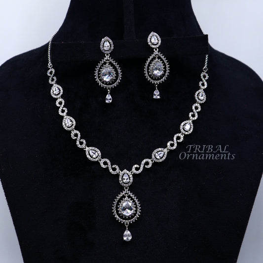 925 sterling silver handmade new fancy stylish shiny cubic zircon stone luxury necklace choker, best belly dance brides necklace set459 - TRIBAL ORNAMENTS