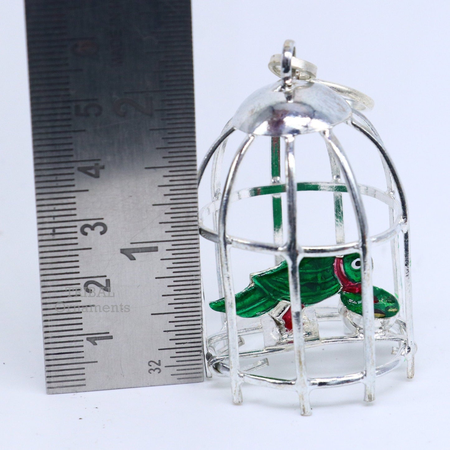Solid sterling silver handmade toy for idol krishna, silver parrot and cage, silver article for gifting to God or idol Krishna su768 - TRIBAL ORNAMENTS