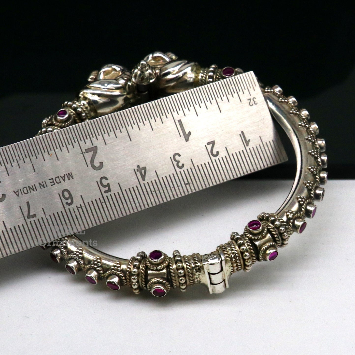 925 Sterling silver handmade vintage peacock design cubic zircon stone tribal ethnic belly dance bangle bracelet gifting kada nsk489 - TRIBAL ORNAMENTS