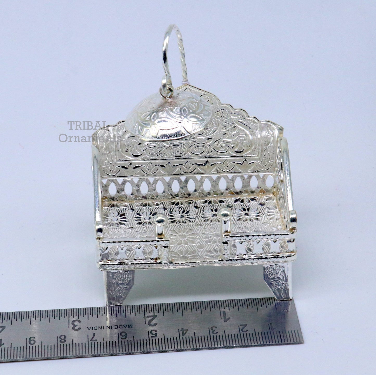 925 pure sterling silver handcrafted small singhasan, idol krishna Bal Gopala throne, god statue's stand chair, temple puja article su782 - TRIBAL ORNAMENTS
