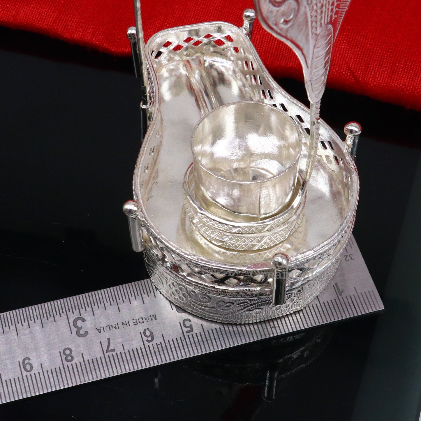 925 sterling silver handmade lord shiva lingam stand/ jalheri with panchmukhi snake (5 face snake) and trident mahakal lingam stand su787 - TRIBAL ORNAMENTS