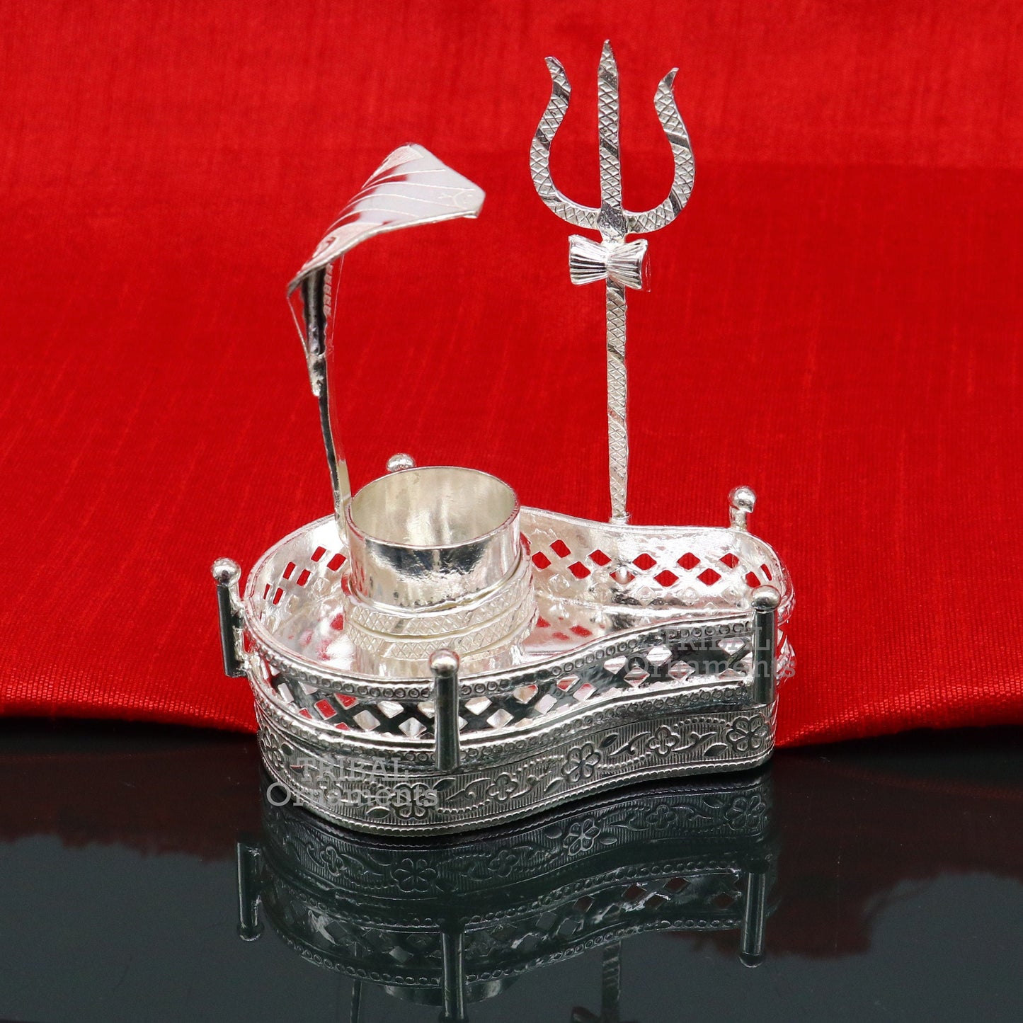 925 sterling silver handmade lord shiva lingam stand/ jalheri with snake and trident mahakal lingam stand su788 - TRIBAL ORNAMENTS