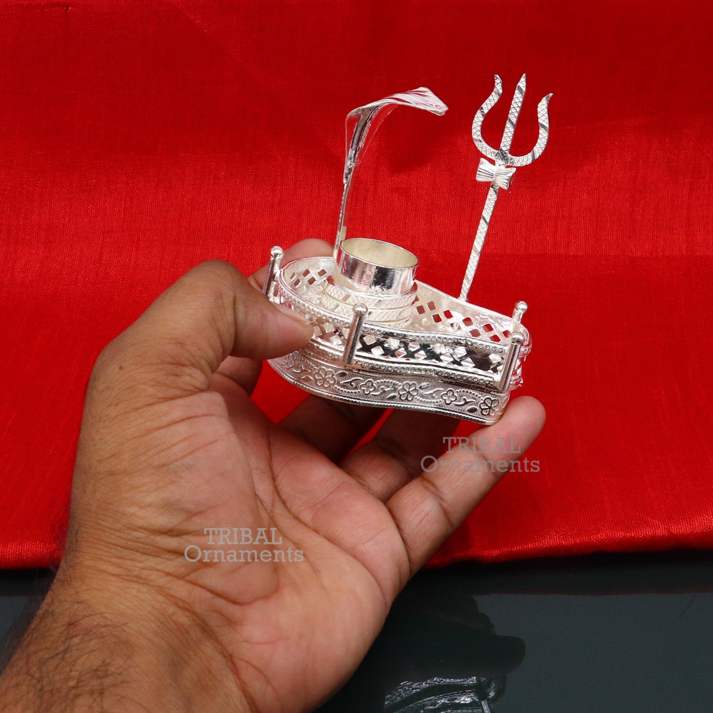 925 sterling silver handmade lord shiva lingam stand/ jalheri with snake and trident mahakal lingam stand su789 - TRIBAL ORNAMENTS