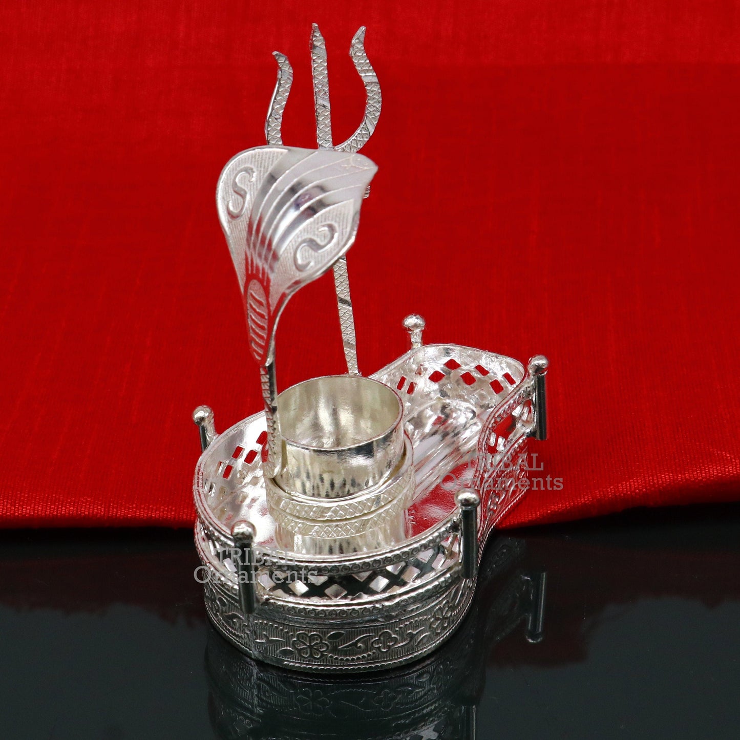 925 sterling silver handmade lord shiva lingam stand/ jalheri with snake and trident mahakal lingam stand su789 - TRIBAL ORNAMENTS