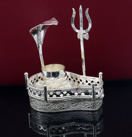 925 sterling silver handmade lord shiva lingam stand/ jalheri with snake and trident mahakal lingam stand su789 - TRIBAL ORNAMENTS