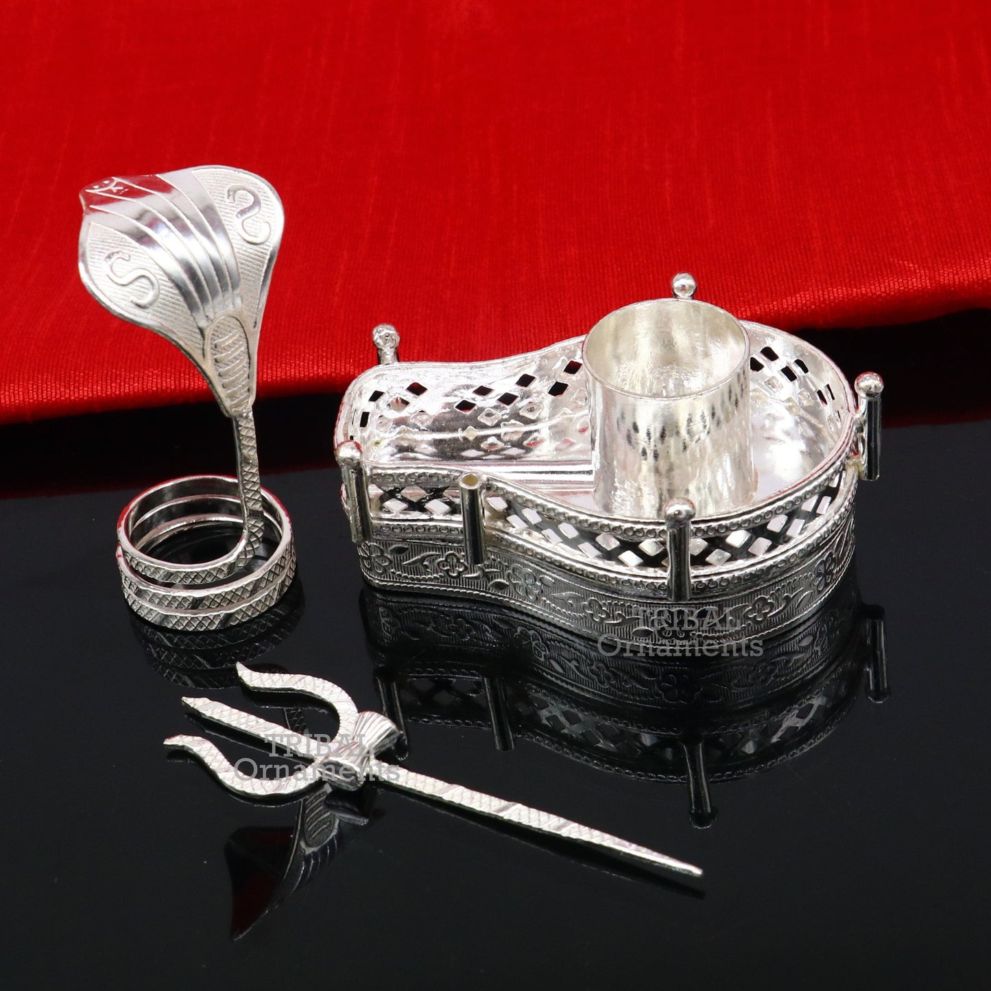 925 sterling silver handmade lord shiva lingam stand/ jalheri with snake and trident mahakal lingam stand su789 - TRIBAL ORNAMENTS
