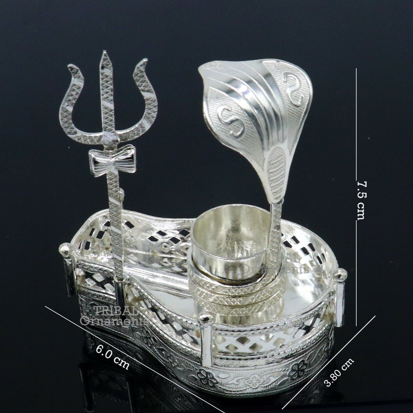 925 sterling silver handmade lord shiva lingam stand/ jalheri with snake and trident mahakal lingam stand su789 - TRIBAL ORNAMENTS