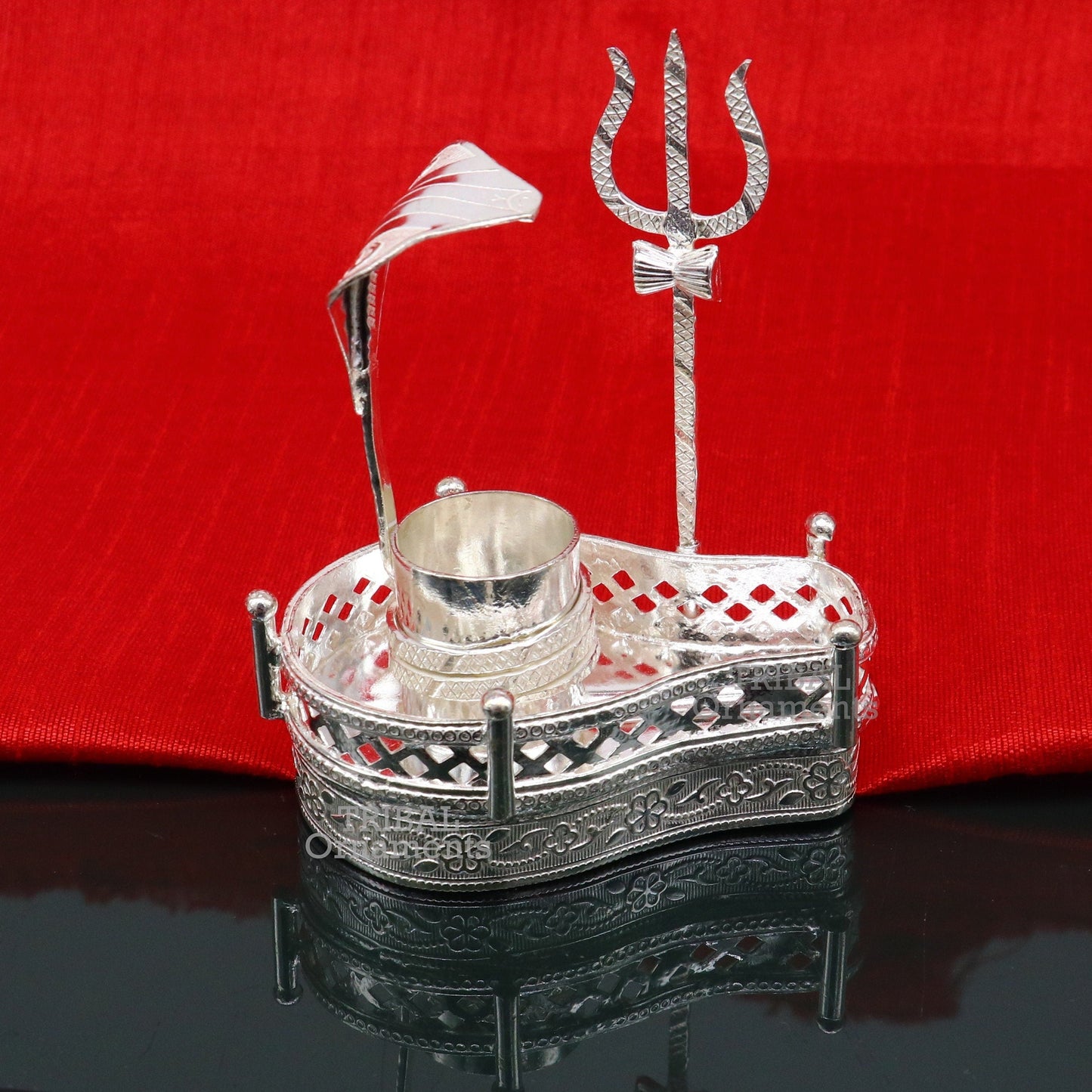 925 sterling silver handmade lord shiva lingam stand/ jalheri with snake and trident mahakal lingam stand su789 - TRIBAL ORNAMENTS