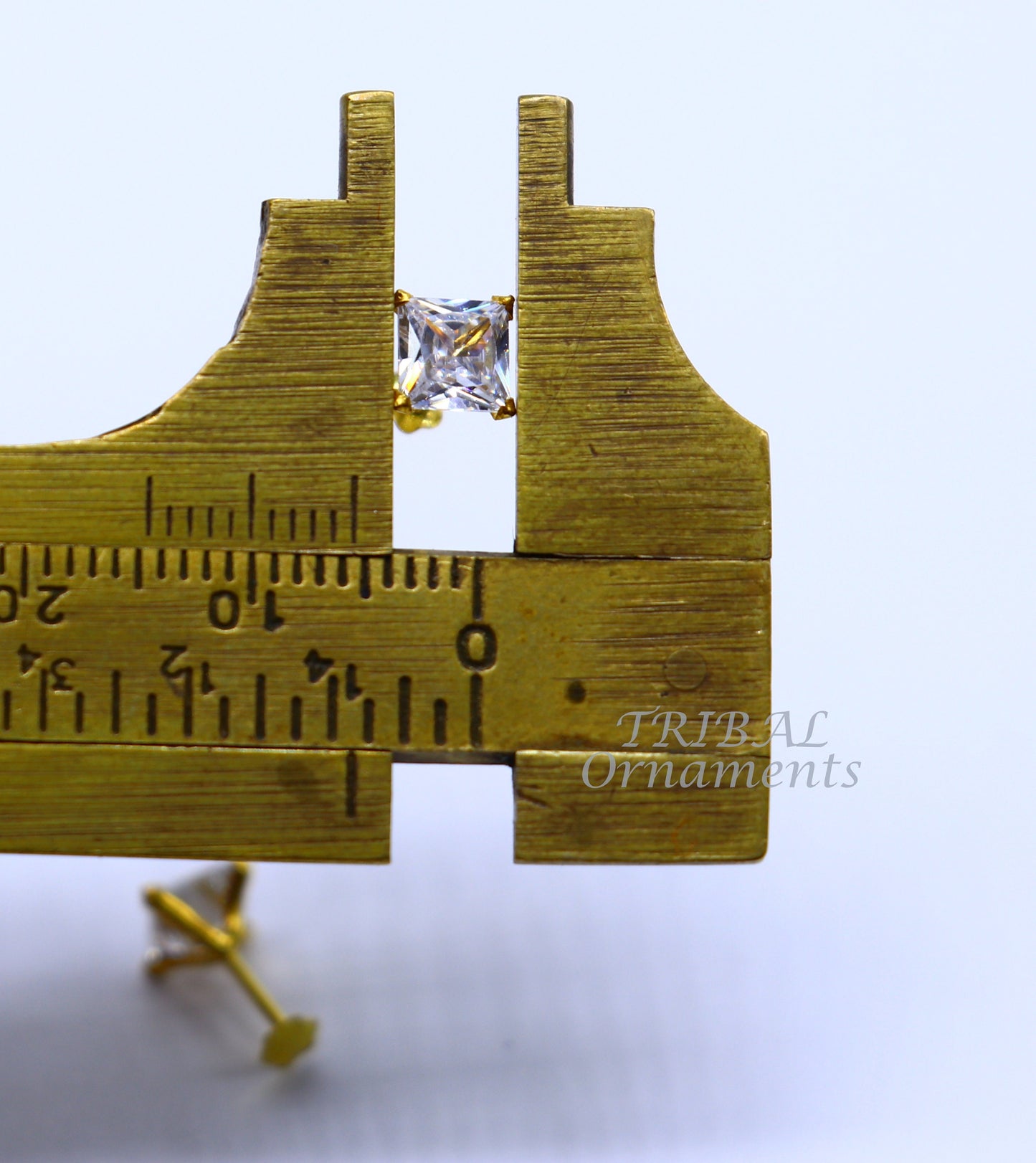 6mm OR 5 mm 18kt yellow gold handmade single cubic zircon stone square shape stud earring cartilage customized unisex jewelry er143 - TRIBAL ORNAMENTS