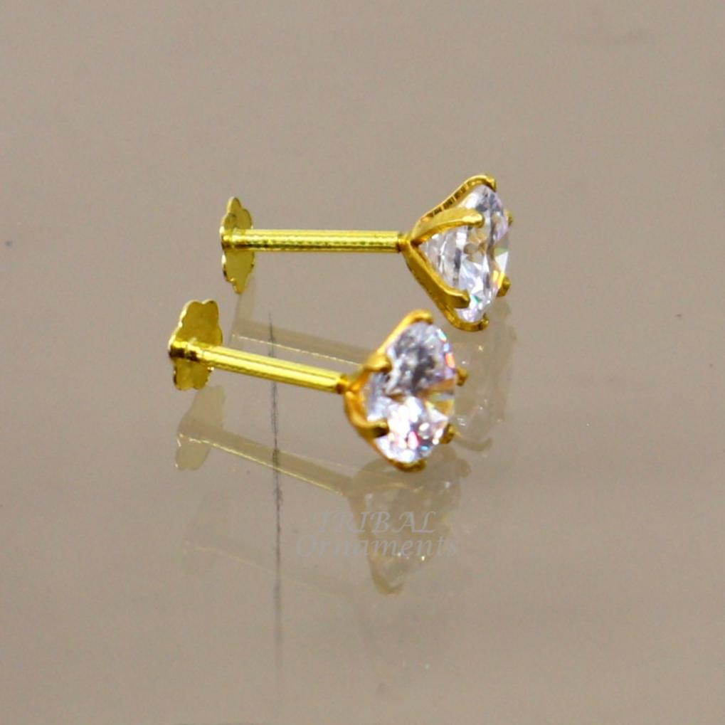 5mm 18kt yellow gold handmade single stone round shape stud earring cartilage earring customized unisex screw back stud jewelry er149 - TRIBAL ORNAMENTS