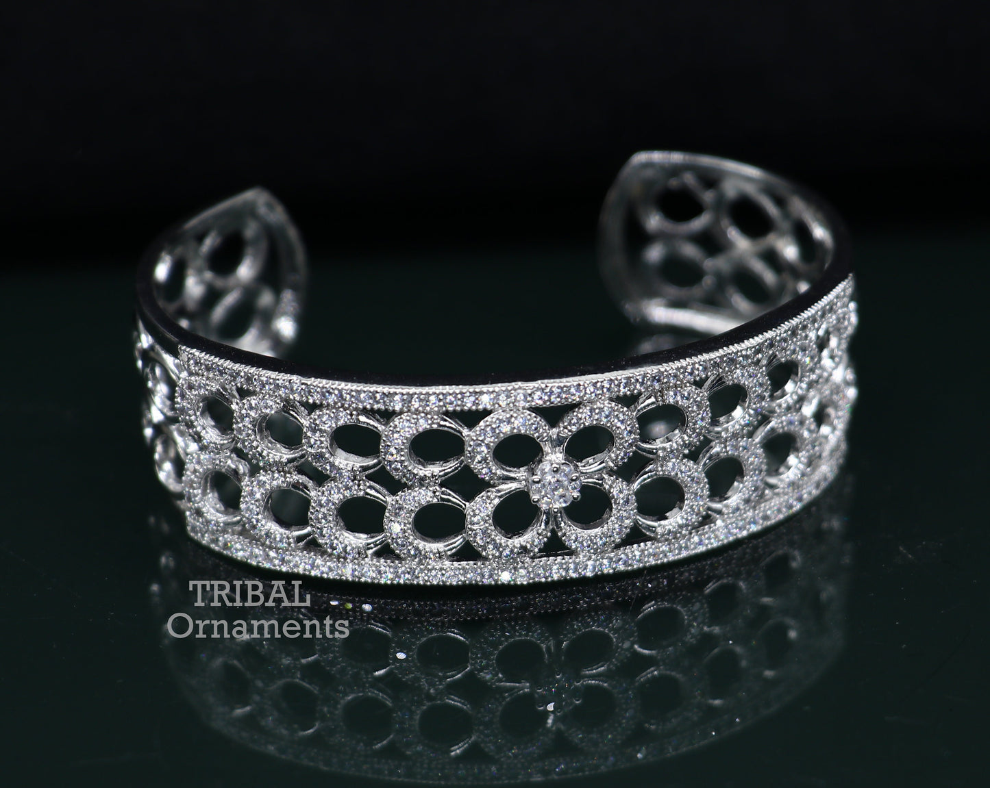 925 sterling silver handmade amazing cubic zircon stone adjustable cuff bangle bracelet kada customized girl's jewelry cuff80 - TRIBAL ORNAMENTS