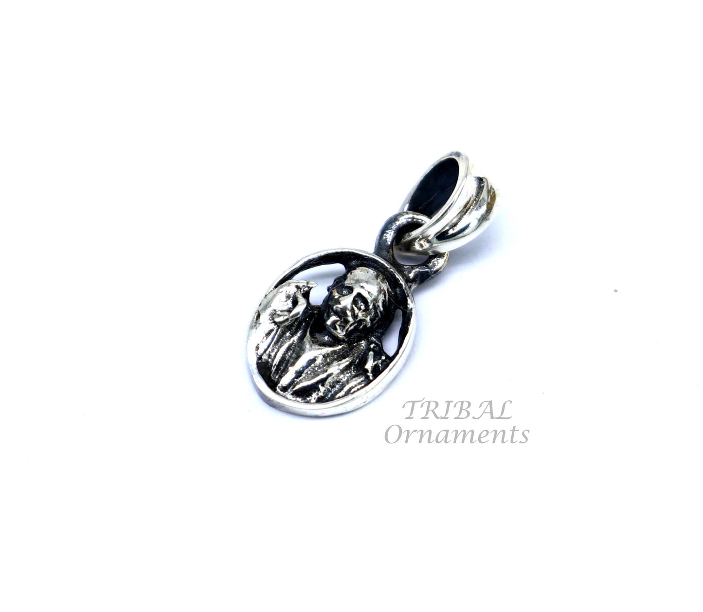 925 sterling silver handmade Indian idol Sai Baba pendant, amazing stylish unisex pendant personalized jewelry tribal jewelry nsp472 - TRIBAL ORNAMENTS