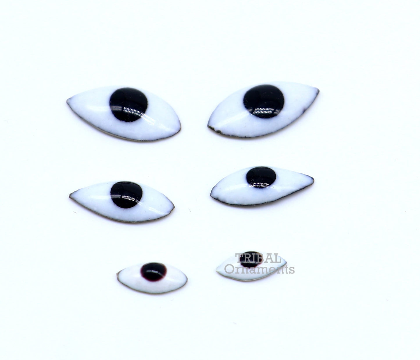 Solid sterling silver Netra or eyes, Amazing Mangla Darshan White clean baby idols eyes, laddu gopala eyes su798 - TRIBAL ORNAMENTS