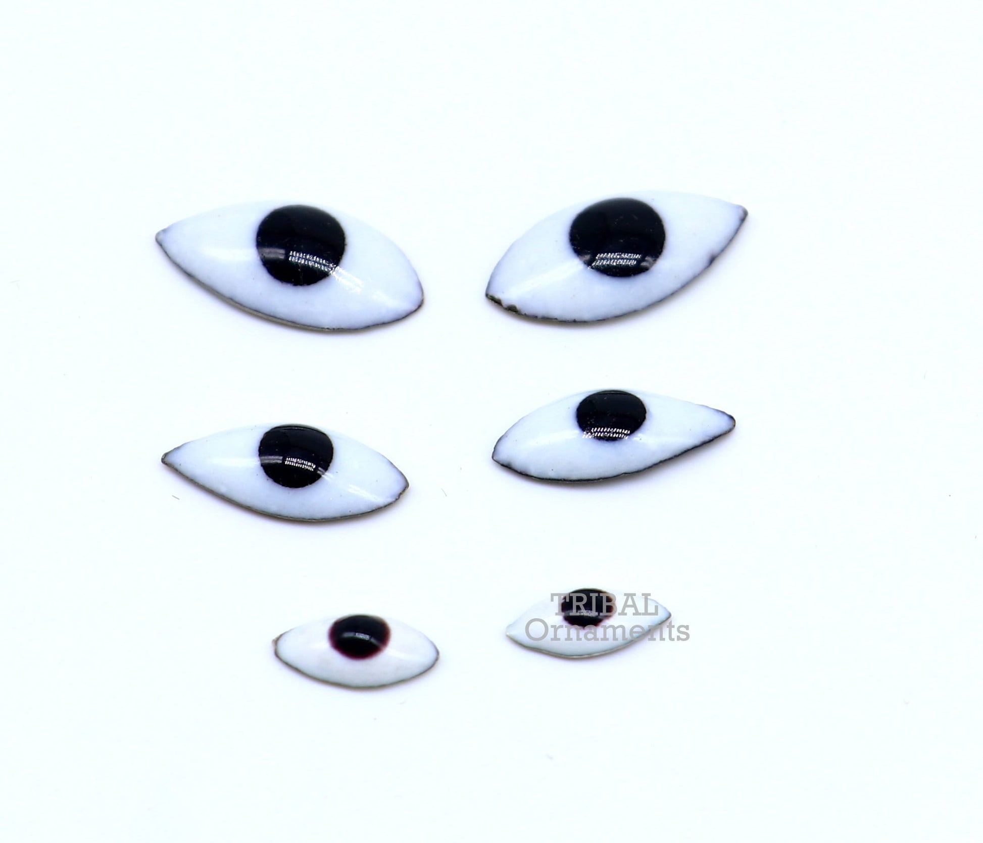 Solid sterling silver Netra or eyes, Amazing Mangla Darshan White clean baby idols eyes, laddu gopala eyes su798 - TRIBAL ORNAMENTS