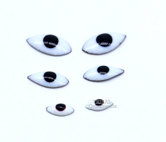 Solid sterling silver Netra or eyes, Amazing Mangla Darshan White clean baby idols eyes, laddu gopala eyes su798 - TRIBAL ORNAMENTS