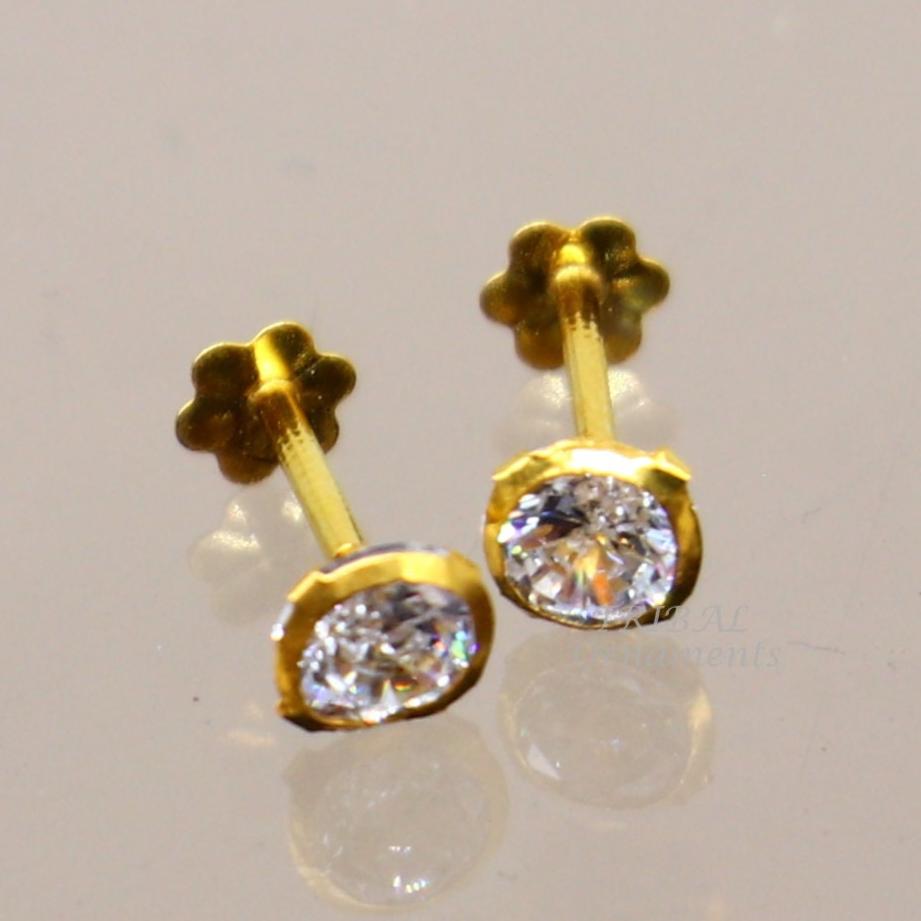 4mm 18k yellow gold handmade fabulous cubic zircon stone excellent antique vintage design stud earrings pair unisex jewelry er157 - TRIBAL ORNAMENTS