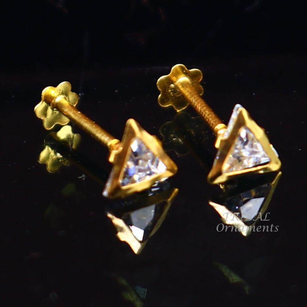 4mm tiny single pink stone handmade 18kt yellow gold combo jewelry we can use as stud or nose stud , baby stud cartilage jewelry er160 - TRIBAL ORNAMENTS