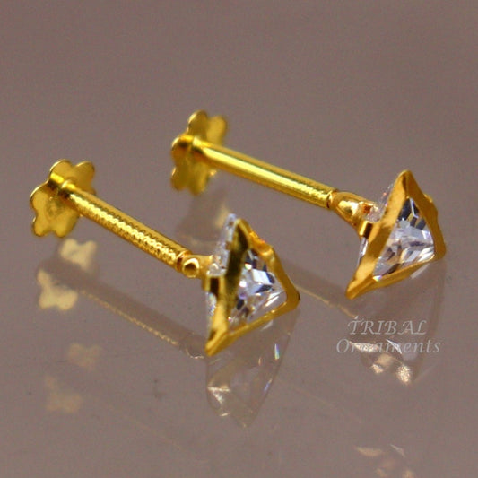 4mm tiny single pink stone handmade 18kt yellow gold combo jewelry we can use as stud or nose stud , baby stud cartilage jewelry er160 - TRIBAL ORNAMENTS
