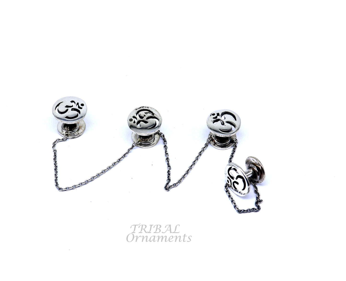 925 Sterling silver handmade gorgeous sign Aum or OM design buttons or cufflinks for men's kurta, best gifting jewelry occasions btn04 - TRIBAL ORNAMENTS