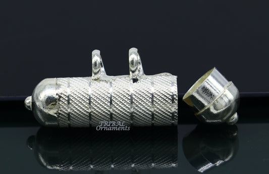Sterling silver handmade gorgeous round tabiz handmade amulet box pendant, mantra box, silver tabiz/ mascot , kavacham jewelry nsp469 - TRIBAL ORNAMENTS