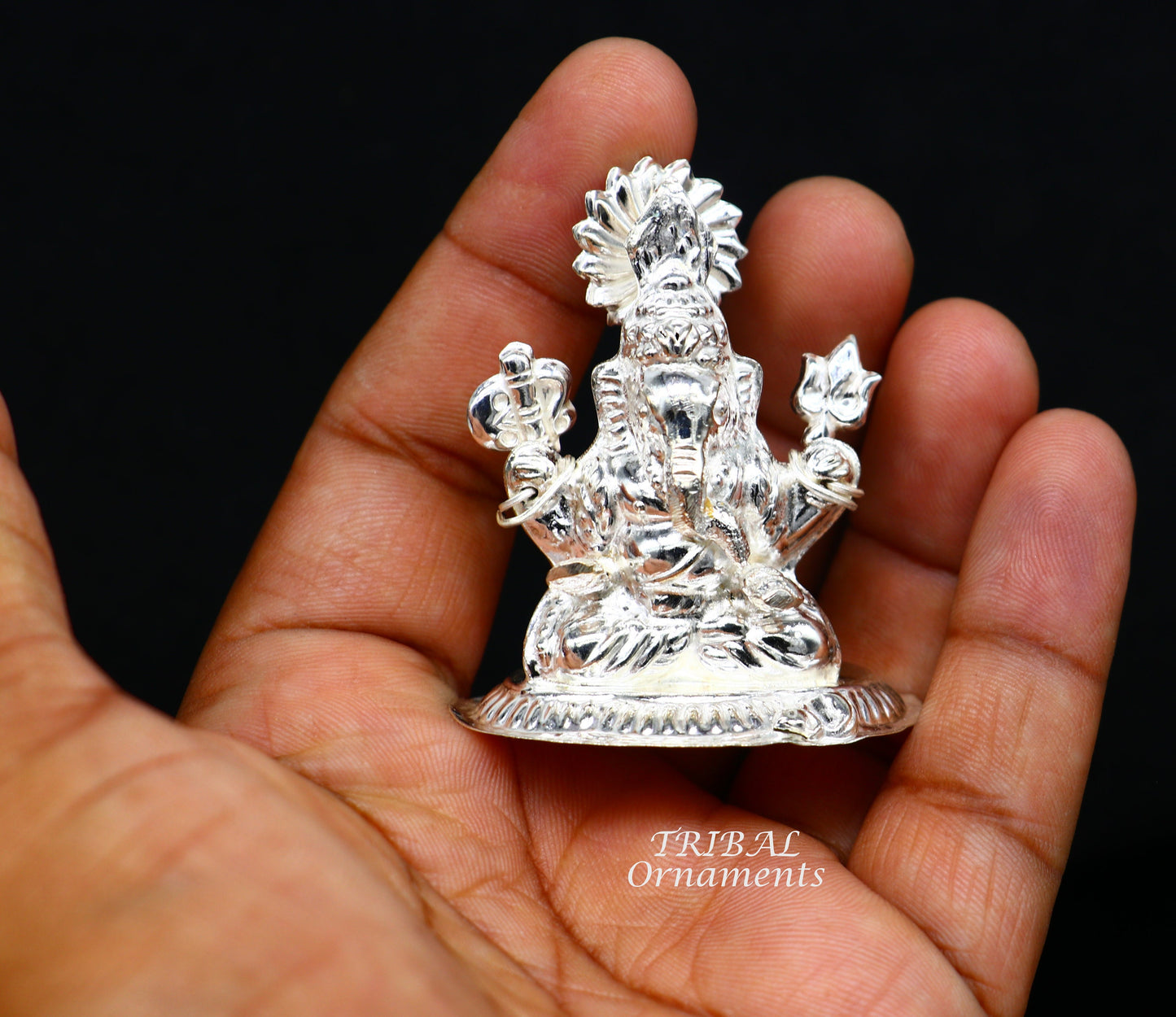 Sterling silver Lord Ganesh Idol, Pooja Articles, Hindu Silver Ganesha Idols handcrafted Lord Ganesh statue sculpture amazing gifting art551 - TRIBAL ORNAMENTS