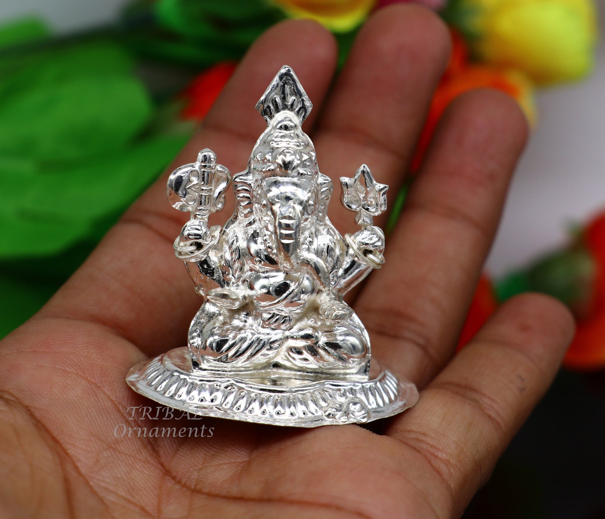 Sterling silver Lord Ganesh Idol, Pooja Articles, Hindu Silver Ganesha Idols handcrafted Lord Ganesh statue sculpture amazing gifting art552 - TRIBAL ORNAMENTS