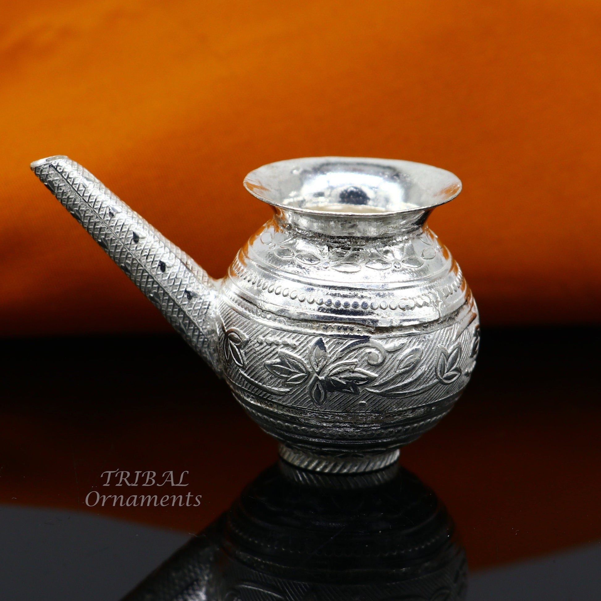 Sterling silver handmade plain small Kalash or pot, unique silver karwa choth puja article, shiva Abhishek kalash pot india su824 - TRIBAL ORNAMENTS