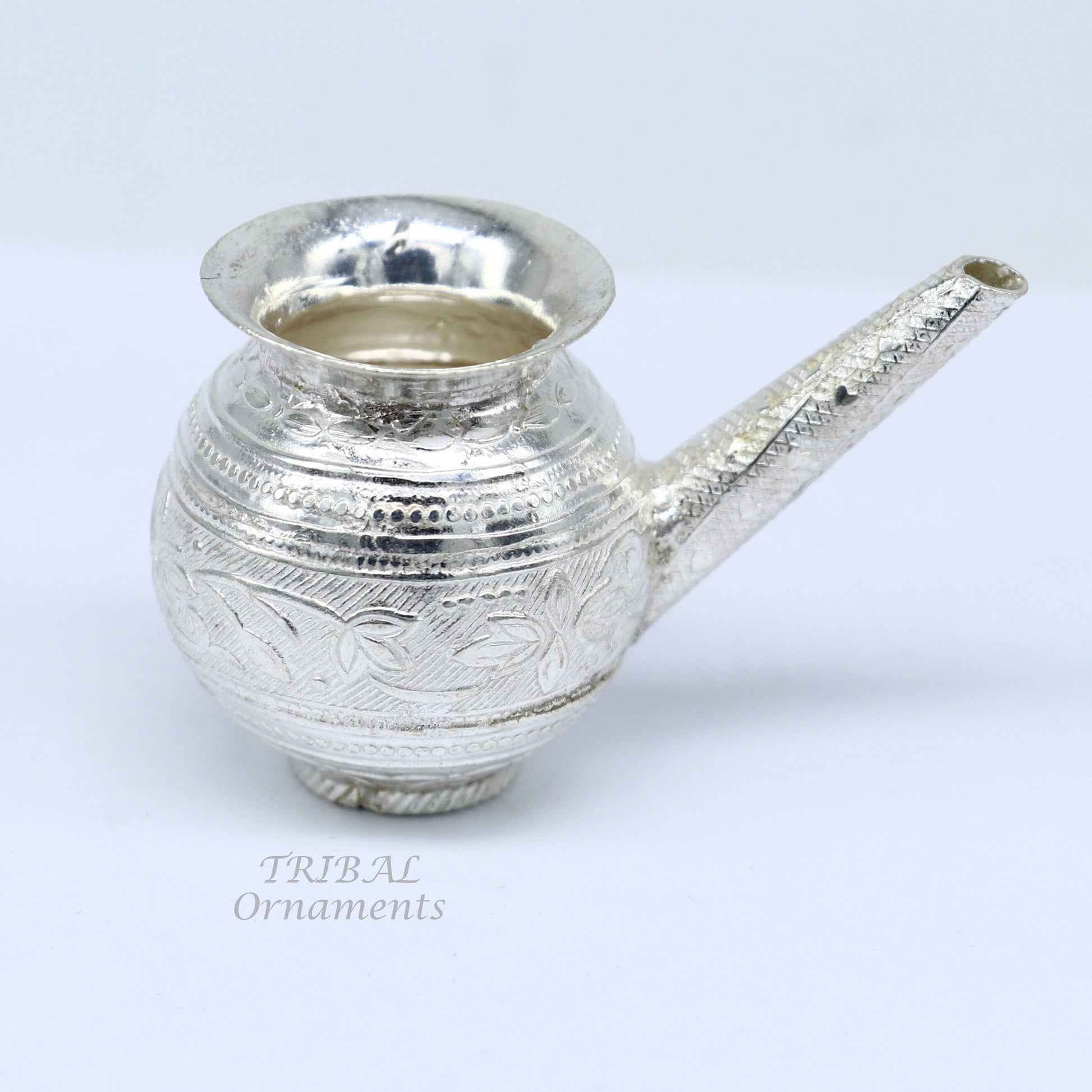 Sterling silver handmade plain small Kalash or pot, unique silver karwa choth puja article, shiva Abhishek kalash pot india su824 - TRIBAL ORNAMENTS