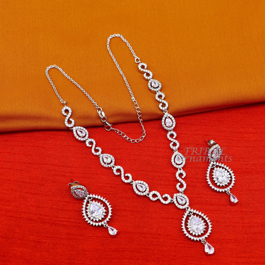 925 sterling silver handmade new fancy stylish shiny cubic zircon stone luxury necklace choker, best belly dance brides necklace set459 - TRIBAL ORNAMENTS