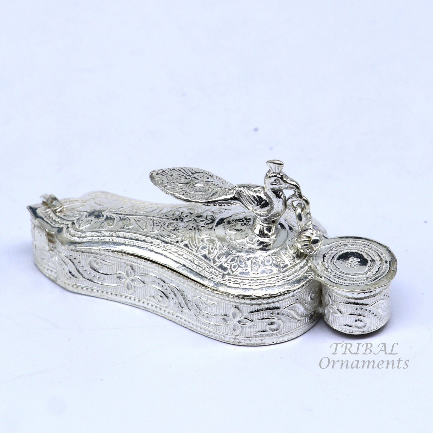 925 sterling silver handmade fabulous unique peacock design trinket box, brides gift, casket box silver article, silver sindur box stb376 - TRIBAL ORNAMENTS