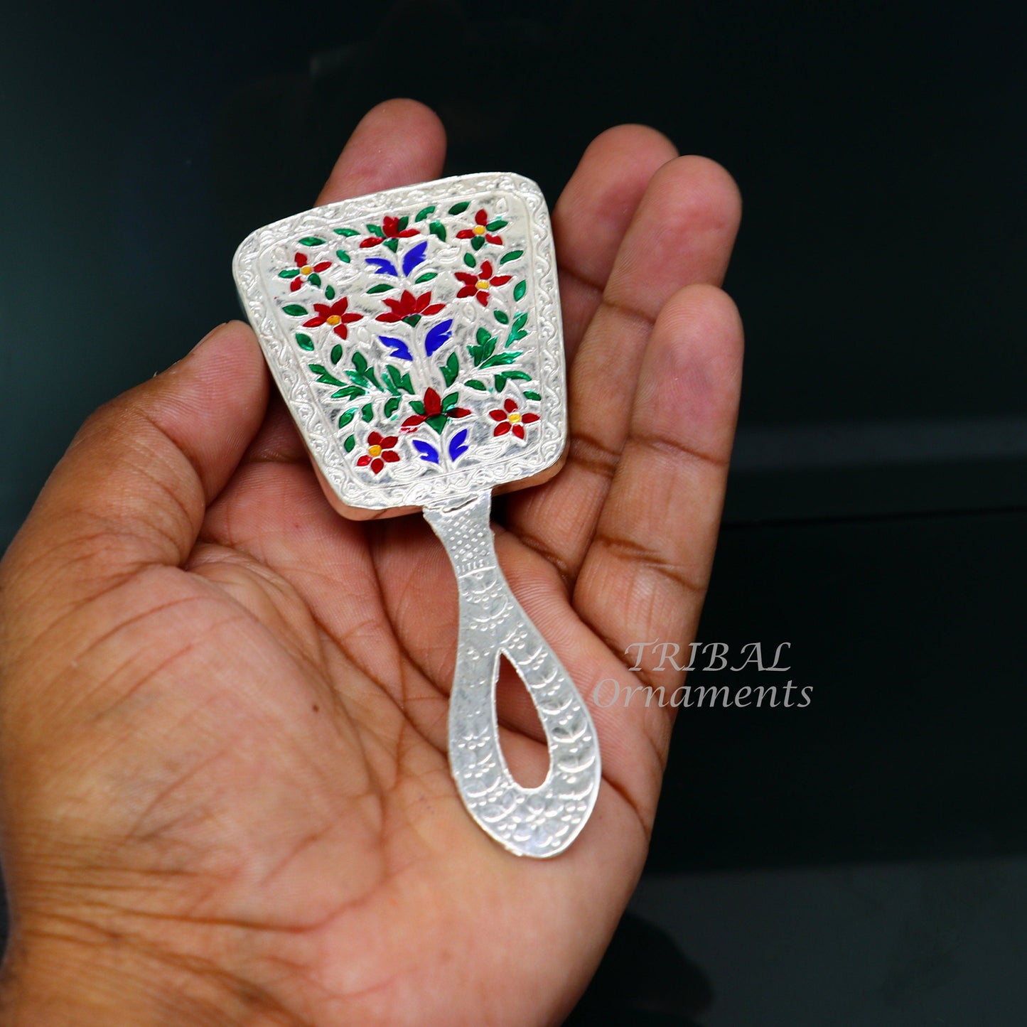 925 sterling silver handmade fabulous vintage style handmade mirror frame, amazing royal brides gifting article from india sf18 - TRIBAL ORNAMENTS
