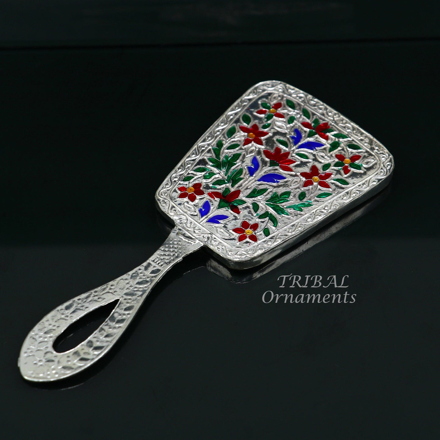 925 sterling silver handmade fabulous vintage style handmade mirror frame, amazing royal brides gifting article from india sf18 - TRIBAL ORNAMENTS