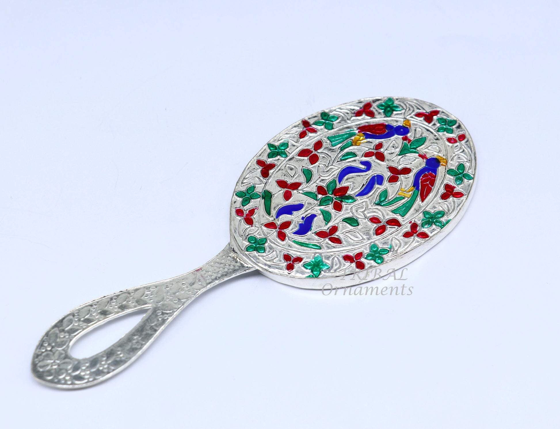 925 sterling silver handmade fabulous vintage style handmade mirror frame, amazing royal brides gifting article from india  sf19 - TRIBAL ORNAMENTS