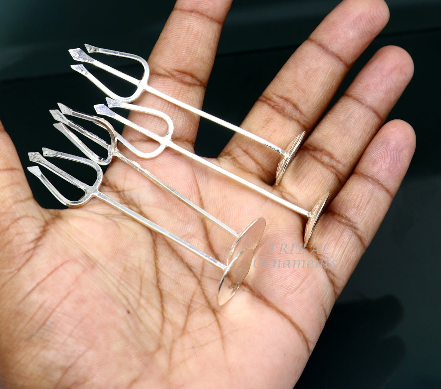 Divine idol's Trident, Solid sterling silver Trishul puja article utensils, goddess trishul trident , god accessories from india su840 - TRIBAL ORNAMENTS