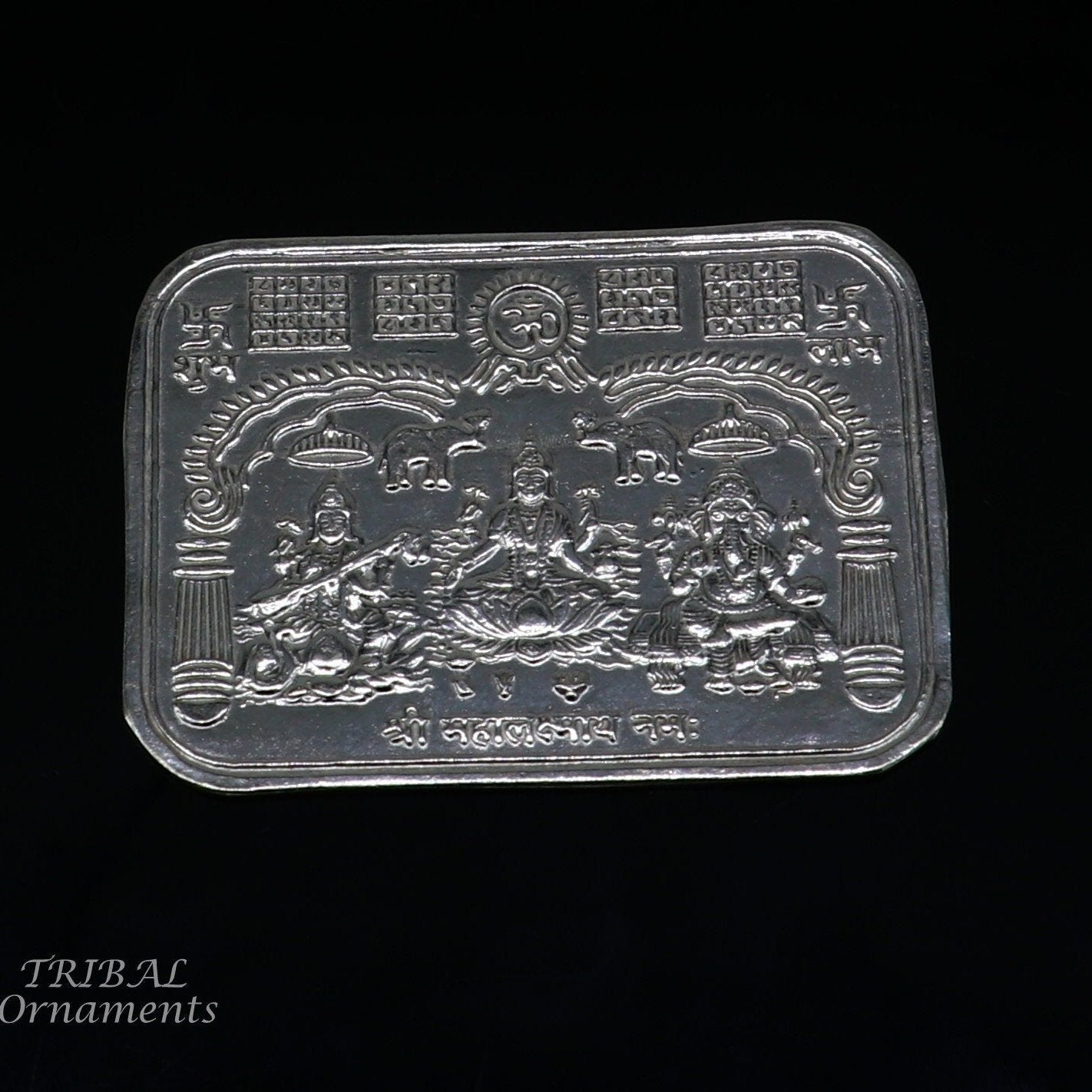 5 x 4 cm 925 sterling silver handmade Shree lakshmi frame Ganesha and Sarashwati silver holy divine article for wealth and prosperity su846 - TRIBAL ORNAMENTS