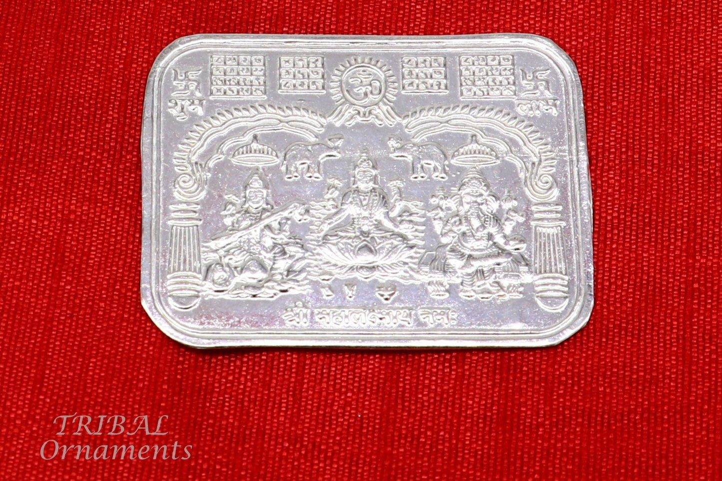 5 x 4 cm 925 sterling silver handmade Shree lakshmi frame Ganesha and Sarashwati silver holy divine article for wealth and prosperity su846 - TRIBAL ORNAMENTS