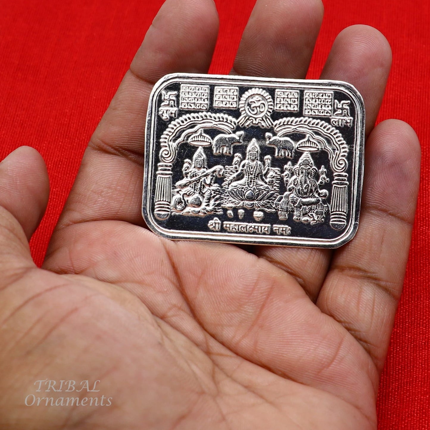 5 x 4 cm 925 sterling silver handmade Shree lakshmi frame Ganesha and Sarashwati silver holy divine article for wealth and prosperity su846 - TRIBAL ORNAMENTS