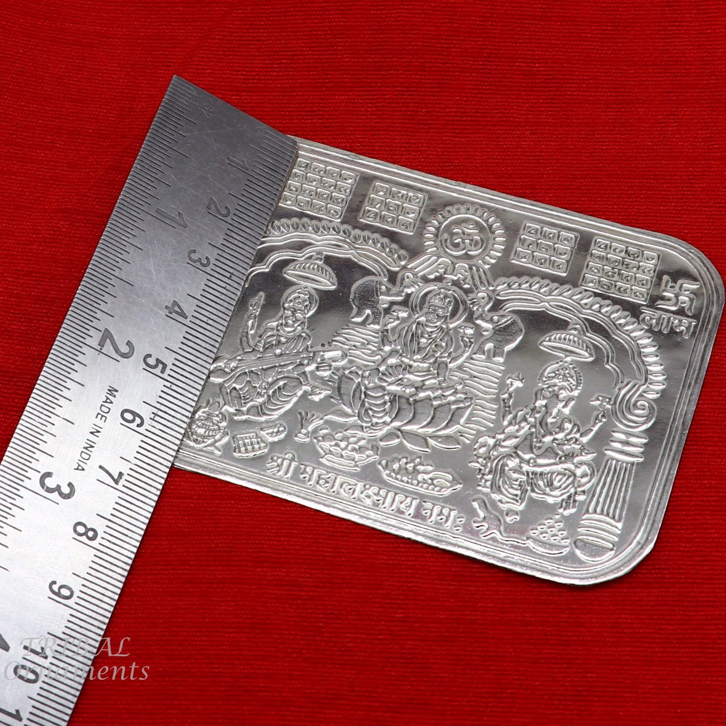 9x6.3 cm 925 sterling silver handmade Shree lakshmi frame Ganesha and Sarashwati silver holy divine article for wealth and prosperity su847 - TRIBAL ORNAMENTS