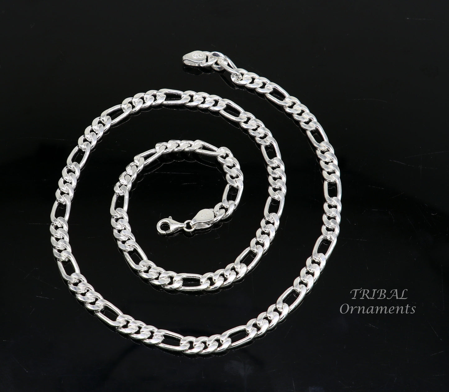925 sterling silver 20 inches long 4mm handmade amazing figaro chain necklace excellent gifting jewelry from Rajasthan india ch174 - TRIBAL ORNAMENTS
