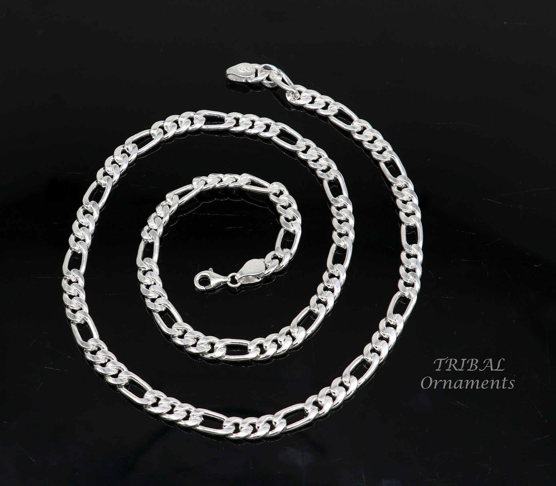 925 sterling silver 20 inches long 4mm handmade amazing figaro chain necklace excellent gifting jewelry from Rajasthan india ch174 - TRIBAL ORNAMENTS