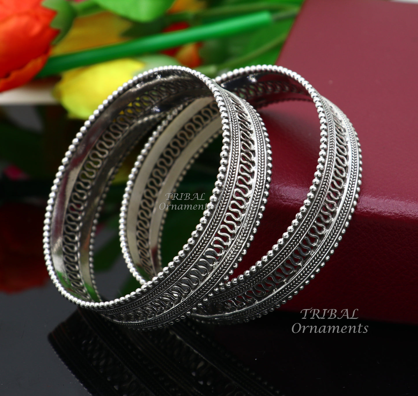 925 sterling silver handmade Vintage design filigree work bangle bracelet kada tribal ethnic jewelry best bride belly dance gifting ba155 - TRIBAL ORNAMENTS