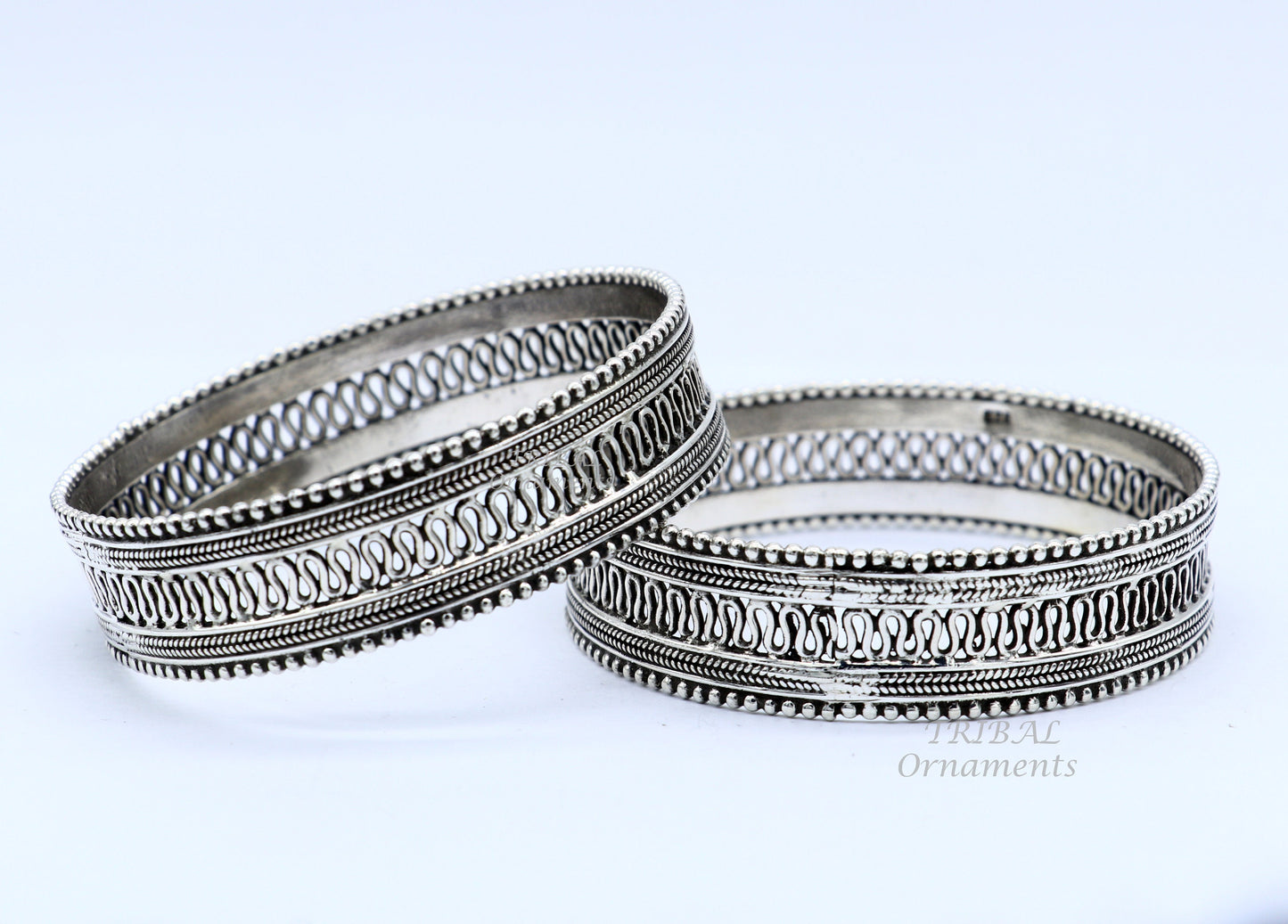 925 sterling silver handmade Vintage design filigree work bangle bracelet kada tribal ethnic jewelry best bride belly dance gifting ba155 - TRIBAL ORNAMENTS