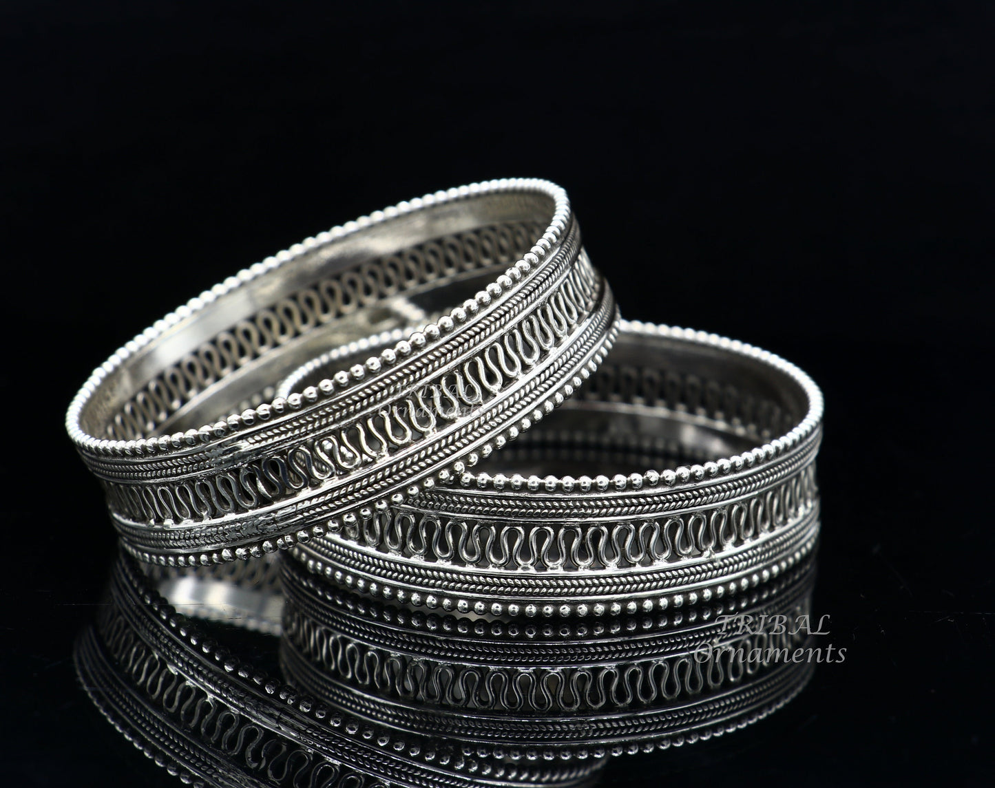 925 sterling silver handmade Vintage design filigree work bangle bracelet kada tribal ethnic jewelry best bride belly dance gifting ba155 - TRIBAL ORNAMENTS
