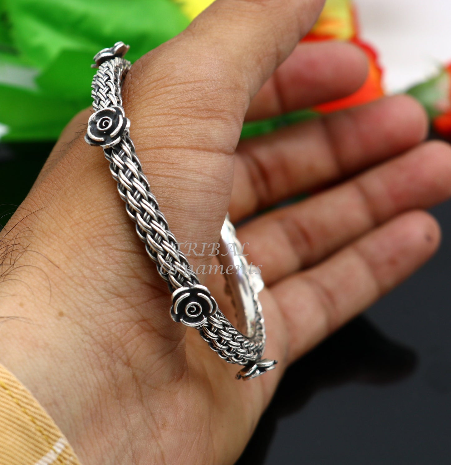 925 sterling silver handmade Vintage design ethnic flower bangle bracelet tribal jewelry best bride belly dance ethnic jewelry nsk509 - TRIBAL ORNAMENTS