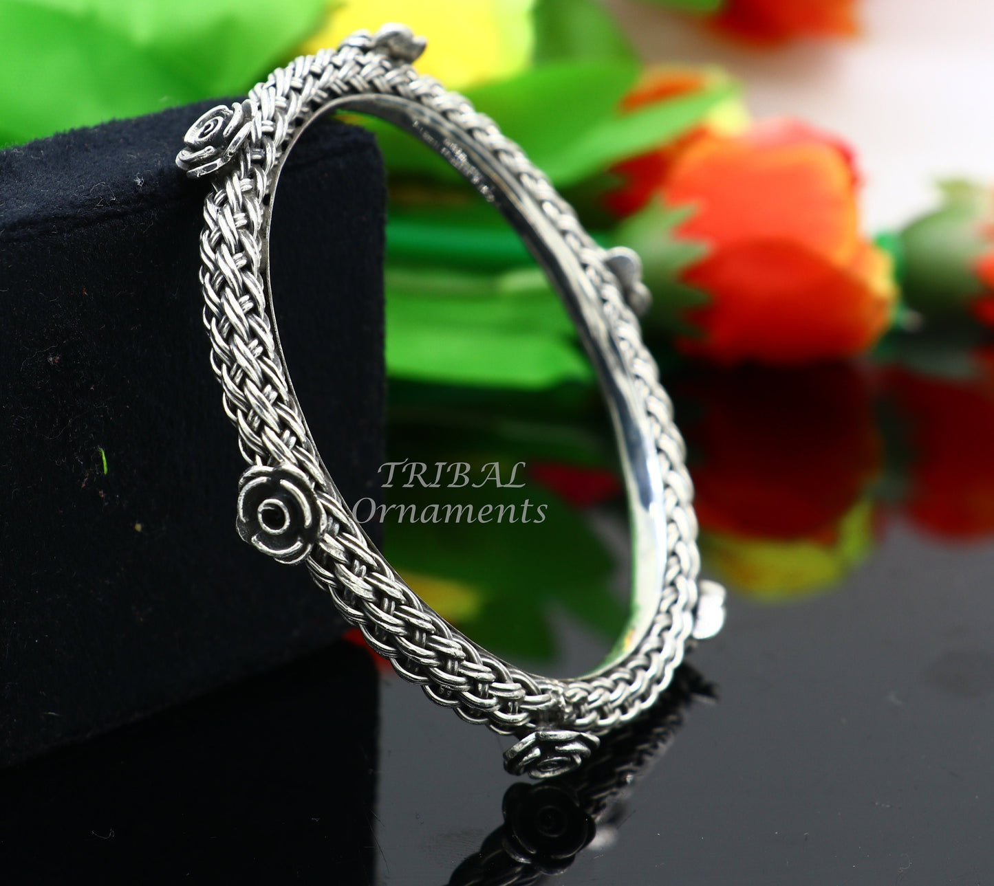 925 sterling silver handmade Vintage design ethnic flower bangle bracelet tribal jewelry best bride belly dance ethnic jewelry nsk509 - TRIBAL ORNAMENTS