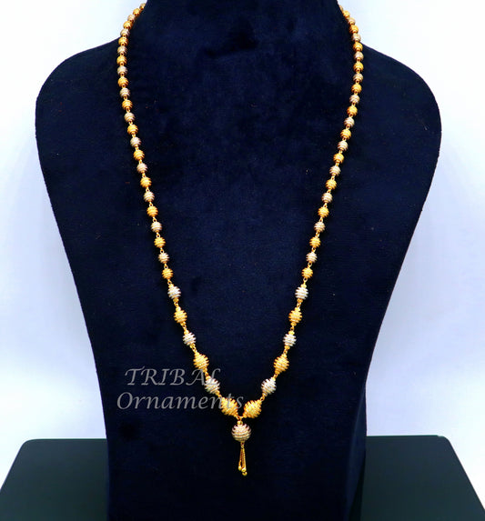22kt yellow gold certified beaded chain necklace, amazing brides gifting gorgeous wedding jewelry, ball chain white gold jewelry ch560 - TRIBAL ORNAMENTS