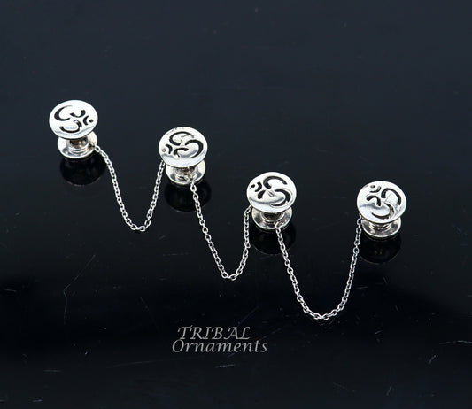 925 Sterling silver handmade gorgeous sign Aum or OM design buttons or cufflinks  for men's kurta, best gifting jewelry occasions btn04 - TRIBAL ORNAMENTS