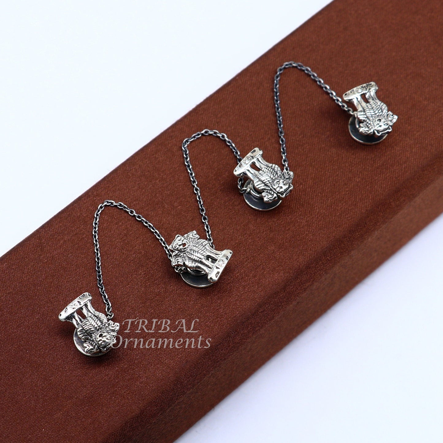 925 Sterling silver handmade amazing Indian national symbol Satyamev Jayate design buttons for men's kurta, best gifting accessories btn09 - TRIBAL ORNAMENTS