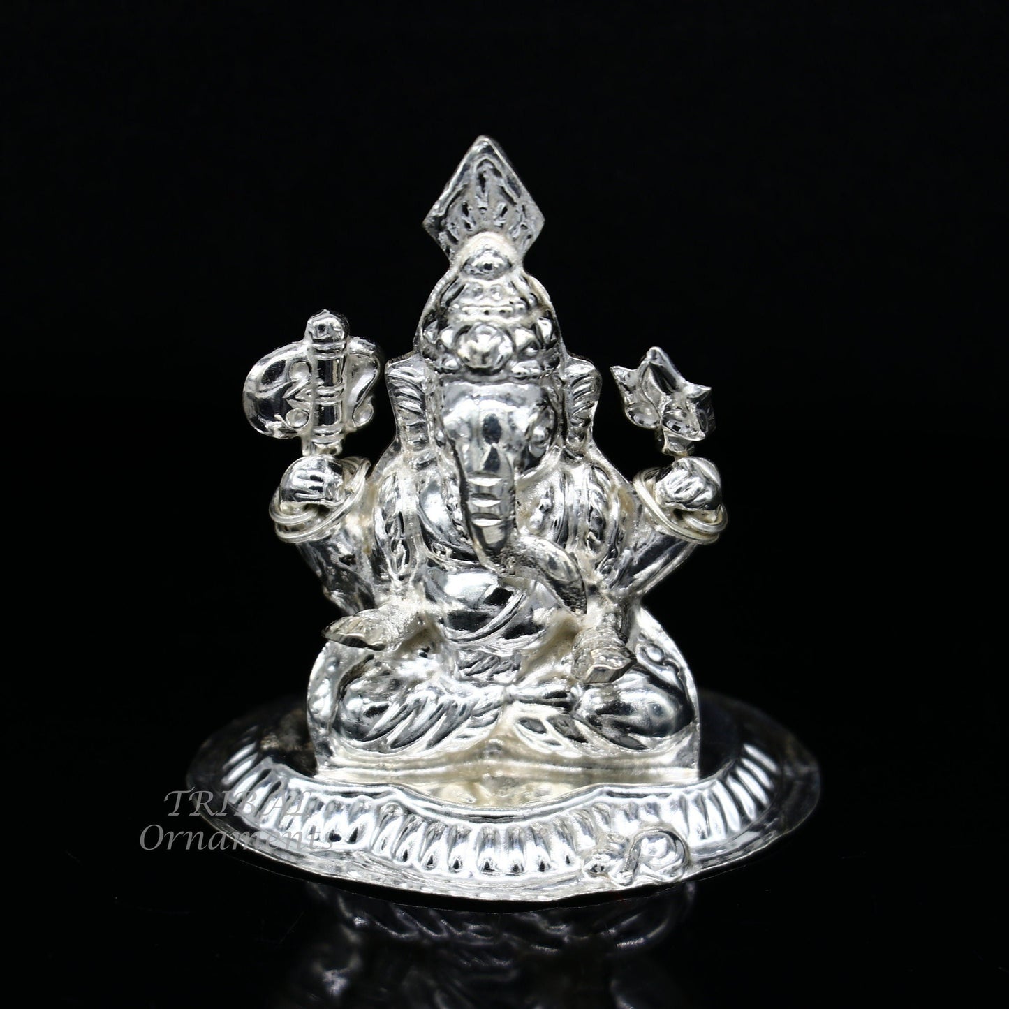 Sterling silver Lord Ganesh Idol, Pooja Articles, Hindu Silver Ganesha Idols handcrafted Lord Ganesh statue sculpture amazing gifting art552 - TRIBAL ORNAMENTS